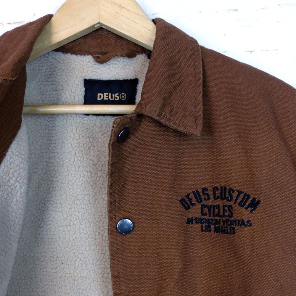 Deus Ex Machina Jacket Mens XS Brown Latham Canvas Coach Sherpa Lined Motorcycle - Picture 8 of 16
